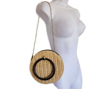 Circle Round Straw Purse bag ring handle Beige Crossbody Bag Boho Handwoven